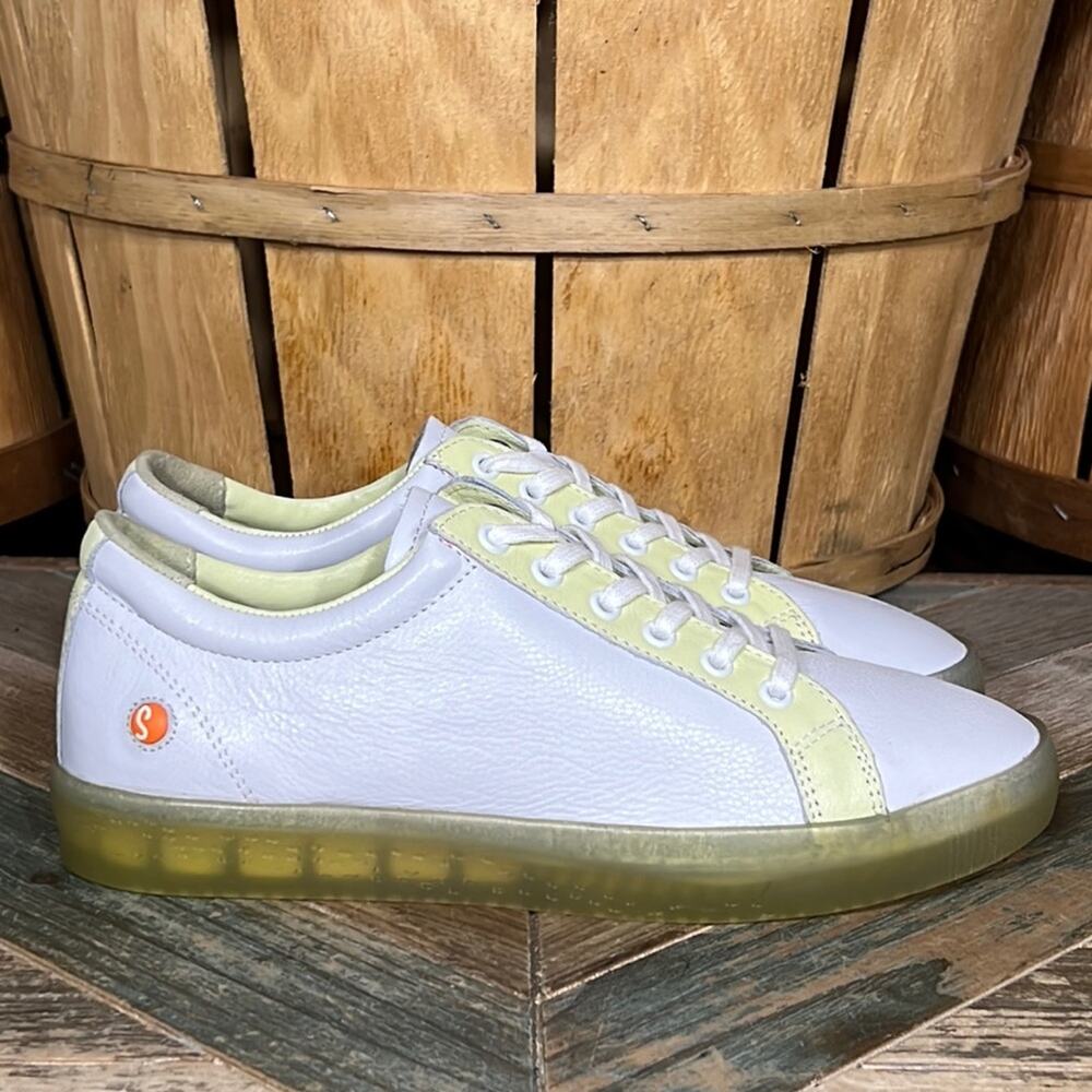Softinos Sury White Green Leather Lace Up Sneakers Shoes Womens Size EU 39